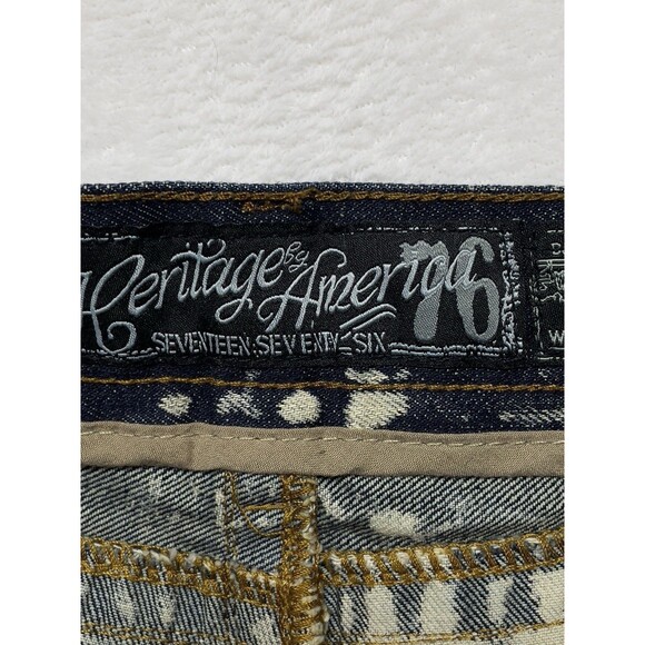 The Hertage By America Men's W38 L34 Patched Distressed Skinny Jeans Acid Wash - Picture 17 of 17